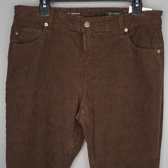 New AG Angeline Corduroy Mid Rise Flare Jeans in Sulfur Bitter Chocolate sz 33 - Picture 5 of 16